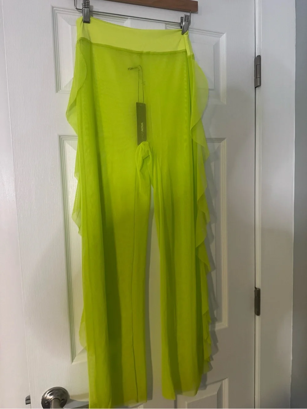 NWT Fashion Nova Sheer Neon Green Swim Coverup Pants Size Medium